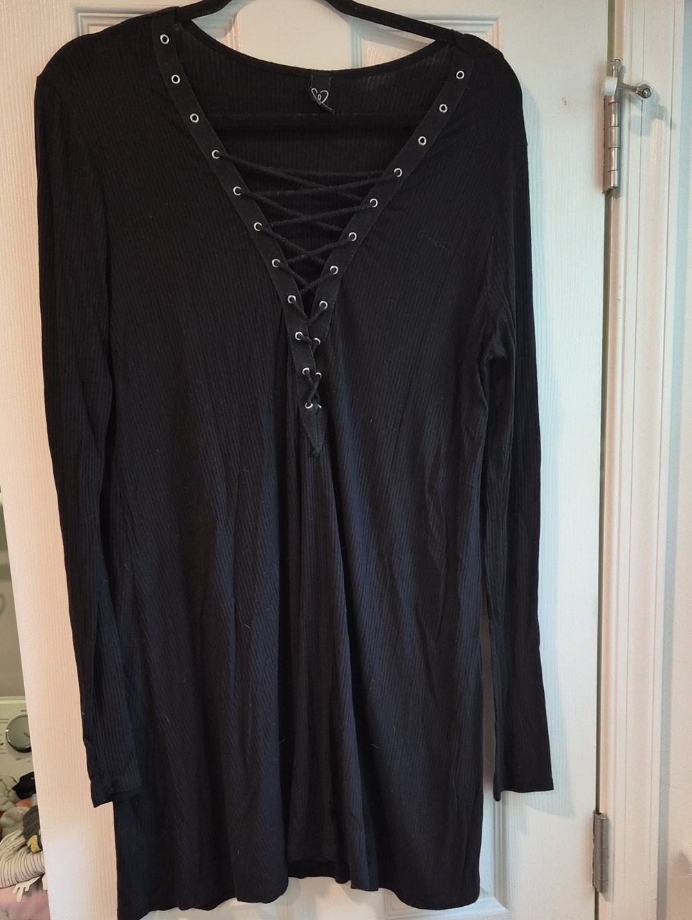 Windsor Black Lace Up Ribbed Dress Size Large